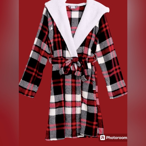 Vera Bradley NWOT Cozy Fleece/sherpa hooded Bathroom w/pockets Plaid - Picture 1 of 11